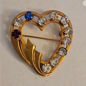 Vintage signed Catamore Heart Gold plated Heart with Multicolor Crystals